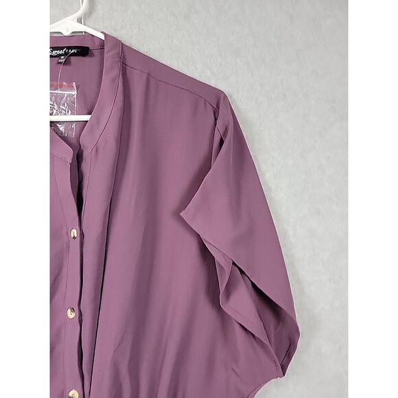 Sweet Rain Purple SS Button Up Tie Front Shirt Women's Plus 1X - Picture 4 of 14